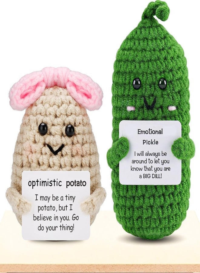 PinCute 2PCS Emotional Pickle Potato with Bow Gifts for Friend - Cute Funny Potato Crochet Doll Home Desk Decor - Gift for Women Wife Sister Birthday Valentines Christmas Anniversary - Image 1